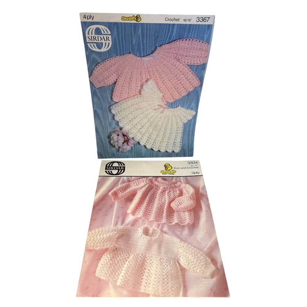 Sirdar Snuggly Baby Crochet & Knit Patterns 3367 & 3334 Cardigan Angel Tops
